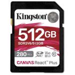 Kingston 512GB SDR2 V60 UHS-II Canvas React Plus V60 SD memory Card UHS-II, U3, V60, up to 280MB/s read, and 150MB/s write for DSLRs, mirrorless cameras and 4K video production