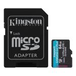Kingston Canvas Go! Plus 64GB microSD Memory Card, Class 10, UHS-I, U3, V30, A2 ,up to 170MB/s read, and 70MB/s write, for Android mobile devices, action cams, drones and 4K video production