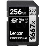Lexar Professional 256GB SDXC UHS-II ,V60, 1667x, up to 250MB/s read,90MB/s Write Captures high-quality images and extended lengths of stunning 1080p full-HD, 3D, and 4K video with a DSLR camera, HD camcorder,
