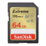 SanDisk Extreme 64GB SDXC UHS-I SD Card Read up to 170MB/s - Write up to 80MB/s - V30 - U3 - C10