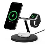 Belkin 3-in-1 15W Wireless Charger with MagSafe for Apple iPhone 12/13/14 series, Apple Watch and Airpods - Black, Qi Certified, LED light indicator, Support 15W Wireless Charging for iPhone 12 series & Apple Watch Nightstand Mode
