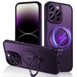 iPhone 14 Pro Magnetic Kickstand Case - Matte Purple Compatible with Apple Magsafe Charging - Build-in Magnetic Stand - Camera Protection