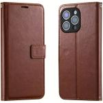 iPhone 14 Pro Flip Wallet Case - Brown 3 Card Slots, Cash Compartment, Magnetic Clip