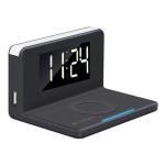 In Touch Alarm Clock IT-WCC3038-BK with Wireless Charger - Black LED Night Light 10W of fast wireless charging
