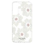 Kate Spade New York Galaxy S22 5G Defensive Hardshell Case - Hollyhock Floral Clear Cream with Stones / Cream Bumper