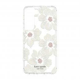 Kate Spade New York Galaxy S22 5G Protective Hardshell Case - Hollyhock Floral Clear / Cream with Stones