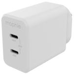 Mophie 45W Dual USB-C PD GaN Wall Charger - White, Compact Size, Up to 45W Fast Charging Apple iPhones, Samsung Smart Phones, Solid Construction