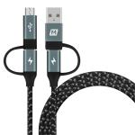 Momax ONE Link 1.2m 4 in 1 Nylon Braided Type-C PD Cable, (USB-A/USB-C to Micro USB/USB-C) Grey. Upto 60W (20V/3A) PD output, Support QC3.0 Fast Charging,