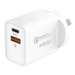 Momax 30W USB-C PD Wall Charger - White, Up to 20W PD Fast Charging for Apple iPhone 14/13/12/11/XS/8 Series, Support Samsung 25W Super Fast Charging, Dual Output (USB-C PD & USB-A), 30W (Max) Fast Charging, Safe & Reliable