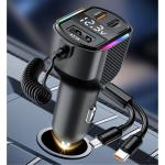 NoBrand PD 30W USB-C Car Charger - 2x USB-C & 1x USB-A - Fast Charging With 1.2m USB-C & Micro Usb Cable - Ambient Lighting - Digital Display