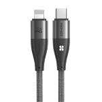 Promate ICORD-PD20.BLK 1.2m 20W USB-C to Lightning High Tensile Strengh Cable. Charge an iphone 4x Faster than Standard 5W. Anti-Snap, Nylon Braided, Black Colour.