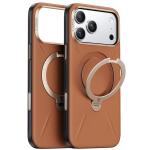 Torras iPhone 17 Pro (6.3") 2025 Ostand Spin VegSkin Case - Brown , Full Camera Control Button Coverage, Premium Vegan Leather, Fit for MagSafe