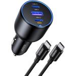 UGREEN 130W 3-Ports Car Charger - With 100W Cable 1m - 2x USB-C & USB-A - USB-C1 30W + USB-C2 100W + USB-A 25W - Triple Port Charger Compatible with iPhone 15/15 Plus/15 Pro/15 Pro Max/ 14/13/12/11/iPad/Mac Book, Galaxy S22/S21/S20/S10/Note