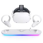 Kiwi Design For META Oculus Quest 2 Upgraded Charging Dock (EU) White Colour 17 Optional RGB Lights, Hassle-free Charging, Advanced Charging Protection, Well-Organized Sleek Dock