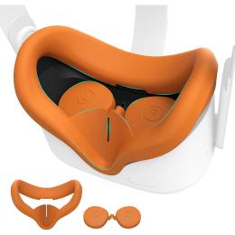 Kiwi Design For META Oculus Quest 2 Silicone Face Cover Pad Orange Colour with Lens Protector, Enhanced Support