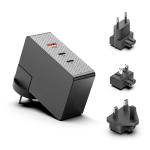 KFD 100W GaN USB-C Laptop Power Adapter/PD Wall Charger - 2x USB-C & 1x USB-A - US/EU/AU/UK Travel Plug - Compatible with MacBook Air/Pro, Asus, Acer, Lenovo, HP, Dell, Toshiba - Black