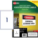 AVERY Heavy Duty ID Label L7067 - White 1 Up 25 Sheets Laser 199.6x289.1mm