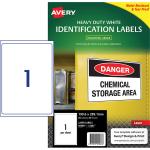 AVERY Heavy Duty ID Label L7067 White 1 Up 25 Sheets Laser 199.6x289.1mm