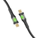 Promate TRANSLINE-CC.BLK 60W PD - 480Mbps USB-C Cable - 1.2m - Black Transparent Connectors - LEDs - 25000+ Bend Lifespan - Gold Plated Connectors - Nylon Braided - Data & Charge