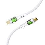 Promate TRANSLINE-CI.WHT 1.2m USB-C to Lightning Cable with Transparent Connectors & LED  s. Supports 27W PD.25000+ Bend Lifespan. Supports Data & Charge. Gold Plated Connectors. Durable Nylon Braided Cable. White Colour.