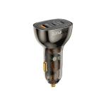 Promate TRANSDRIVE-80W 0W Quick Charging In-Car Adapter for Tablets & Smartphones 30W & 20W PD USB-C Ports. Gold-Plated, Transparent Design, Dual USB-C Ports, Quick Charge (QC) USB-A Port, Charge 3x Devices.