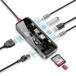 Promate TRANSHUB-MINI 8-in-1 USB Multi-Port Hub with USB-C Connector - Transparent 100W PD - 4K HDMI Port - RJ45 Port - USB-A 3.0 Ports