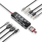 Promate 11-in-1 USB Multi-Port Hub with USB-C Connector - Transparent Includes 100W PD - Dual MonitorPort (4K HDMI Port & 1080 VGA Port) RJ45 Port - USB-A 3.0 / 2.0 Ports - AUX - SD / TF Card Reader