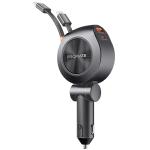 Promate DRIVEGEAR-R2 88W Multi-Port Incar Phone Charger - 80cm Black - with Dual Rectractable USB-C & Lightning Cables. 20W USB-C Port, 18W QC3.0 Port, 30W USB-C Cable, 20W Lightning Cable