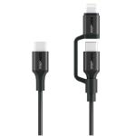 Promate POWERLINK-CCI.BK MFi Certified - 60W PD - 480Mbps USB-C Multi-Connector Cable - 1.2m - Black USB-C to USB-C / Lightning - 27W PD Lightning - Data & Charge