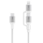 Promate POWERLINK-CCI.WT MFi Certified - 60W PD - 480Mbps USB-C Multi-Connector Cable - 1.2m - White USB-C to USB-C / Lightning - 27W PD Lightning - Data & Charge