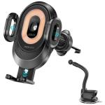 Promate POWERMOUNT-2 15W Transparent Auto Clamping Wireless Charging Car Mount - Black - Takes 4.7-6.7"Devices. Includes Gooseneck & AC Vent Mount. Anti Slip Base. Over-Heat Protection. Case Friendly