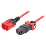 IEC-Lock CM1KK300R 10A C14 IEC-Lock plug to 10A C13 IEC-Lock socket on 3m 1mm2 Red Lead