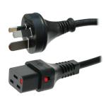 IEC-Lock CM2NK300 15A 3 pin plug to 16A C19 IEC-Lock socket on 3m 1.5mm2 Black lead