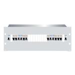 RackPower DBG424E Grey 4U 24pole Distribution Board with earth studs, fitted Din rail, 19"mounting hardware, cable protection grommets and pole fillers(to cover 12 pole).