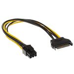 SATA to PCIe Power Cable - 20cm 15-Pin SATA to 6-Pin PCIe