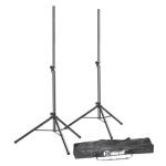 Adam Hall SPS023SET Speaker Stand Set 2 Speaker Stands with Bag - set composed of 2 black aluminium speaker stands (SPS023) and one transport bag.