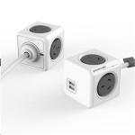ALLOCACOC PowerCube 4 Outlet Extended USB Surge Protector 2x USB 2.1A 10W - Grey Stackable / Mountable / Modern