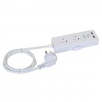 Dynamix A12U 2 Outlet Powerboard with 2x USB 2.4A Rapid Charging Ports Includes Built-in Phone or Tablet Holder Tray - 1m Power Cable - Safety Overload Protection - For Indoor Use ONLY