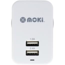 Moki ACC-MUSBWW Wall Charger Dual USB Wall Charger White 17W 3.4A output AU/NZ 3.4A dual USB (2.4A + 1A) wall charger,  Charge two devices at the same time