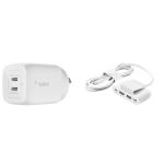 Belkin BoostCharge 4-PortUSB Power Extender 65W Dual USB-C GaN Wall Charger with - White (2m cord with 2 x USB-A, 2 x USB-C)