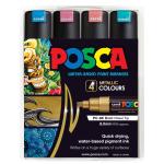 Uni PC-8K PC8KMET4P Posca Marker 8.0mm Bold Chisel 4 Pack - Metallic Blue, Metallic Pink, Metallic Red and Metallic Green