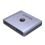 Unitek V1609A 8K DisplayPort Bidirectional Switch with 2-In-1-Out or 1-in-2-Out - Space Grey Connnect 2 Devices to 1 Display or Vice Versa - Supports Res up to 8K 60Hz - Easy One-Switch Button