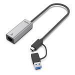 Unitek Y-3465A USB to Gig Ethernet Adapter with 2-in-1 Connectors (USB-C & USB-A). Supports up to5Gbps,Supports IEEE 802.3, Aluminium Alloy Housing, 30cm Cable, Space Grey Colour.