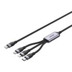 Unitek C14101AGY-1.5M 3-in-1 USB Charge Cable - 1.5m Nylon Braided - Tinned Copper Connectors - Supports USB-C / Lightning / Micro USB