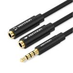 Vention BBVBY 4-Pole 3.5mm Male to Dual 3.5mm Female Splitter Cable - 30cm - Black Stereo - Metal Type