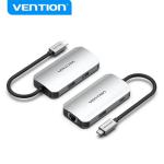 Vention 5-in-1 USB-C Hub - Gray Aluminum Alloy Type 3x USB3.0 / RJ45 / PD - 0.15m