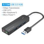 Vention CHIBB  3-Port USB 3.0 Hub with Sound Card and Power Supply 0.15M Black