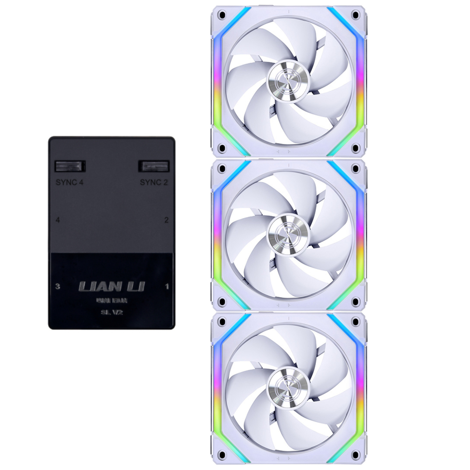 Lian Li UNI FAN SL120 V2 White Digital Addressable RGB 120 Fan with  Controller, Triple Pack,