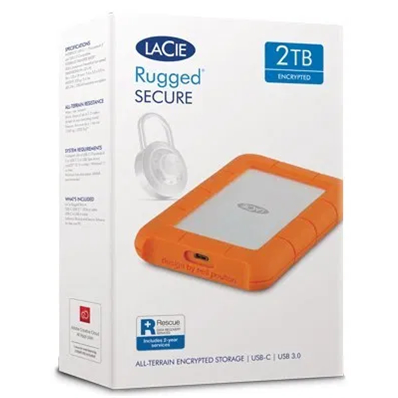 Lacie Rugged Secure 2TB Portable External HDD USB-C