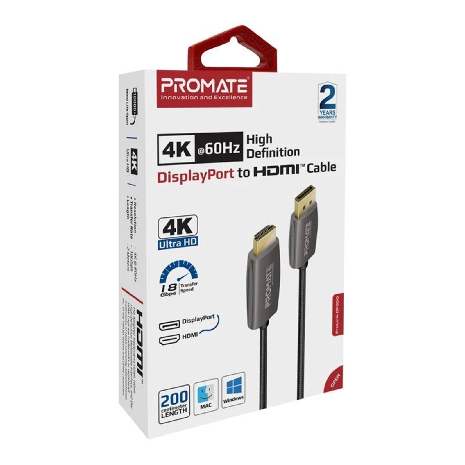 Buy the Promate PROLINK-DP200 PROMATE 2m DisplayPort HDMI Cable. Max... ( PROLINK-DP200 ) - PBTech.com/pacific